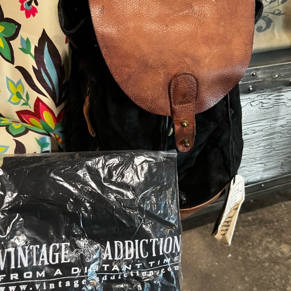 Vintage Addiction suede & leather large backpack, perfect never used condition Vintage Addiction Leather and Suede Backpack main image 4